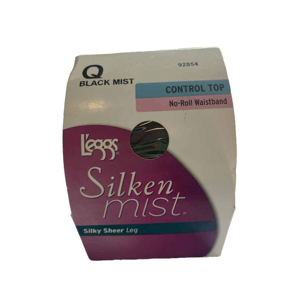 Leggs Silken Mist Black Control Top Tights Size Q/Large NWT